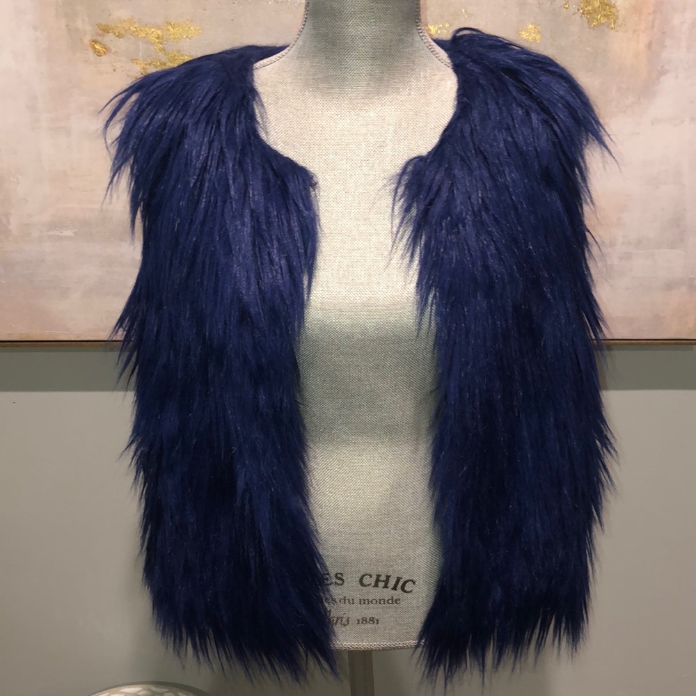 BCBG Maxazria Faux Fur Vest in Blue